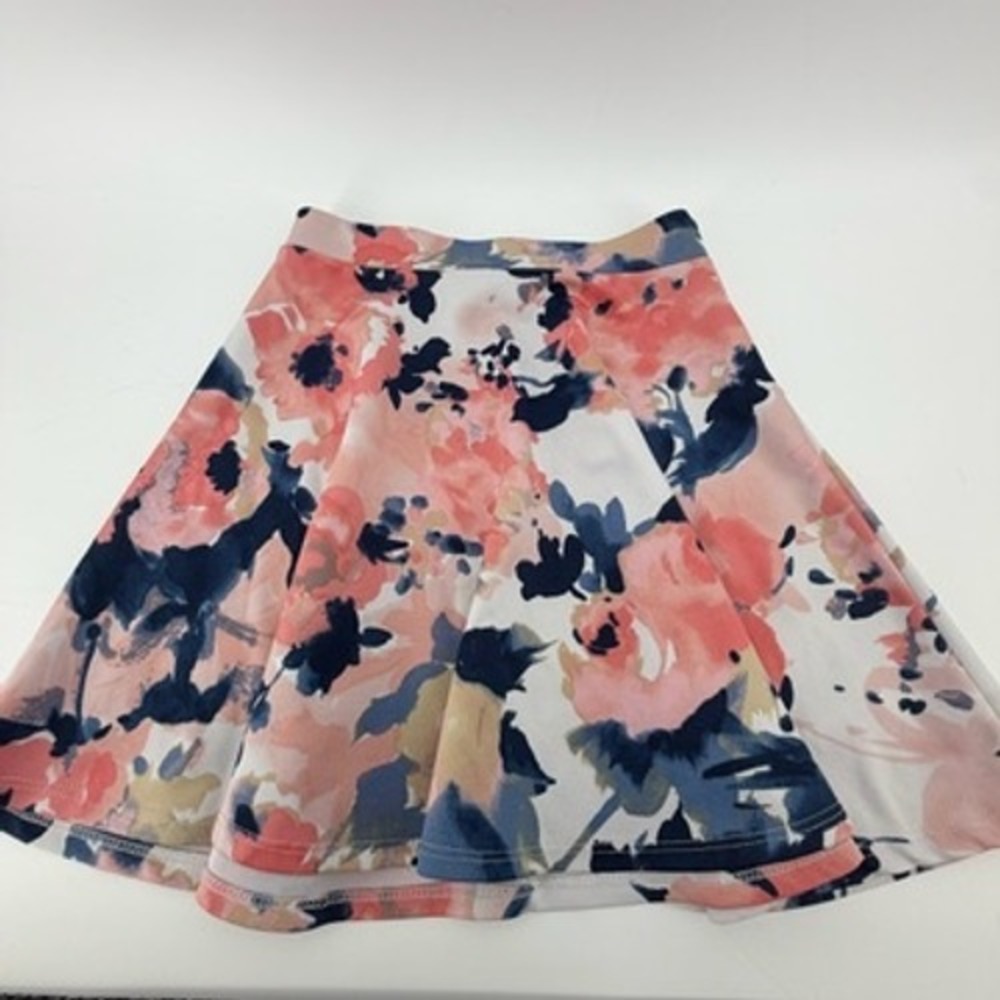 Charlotte Russe Floral Skater Skirt Pink Navy Blue Watercolor Mini XS USA